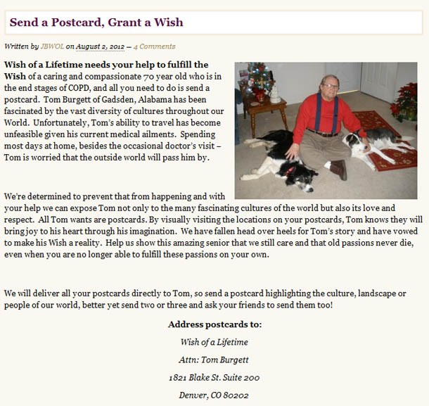 Send a Postcard, Grant a Wish