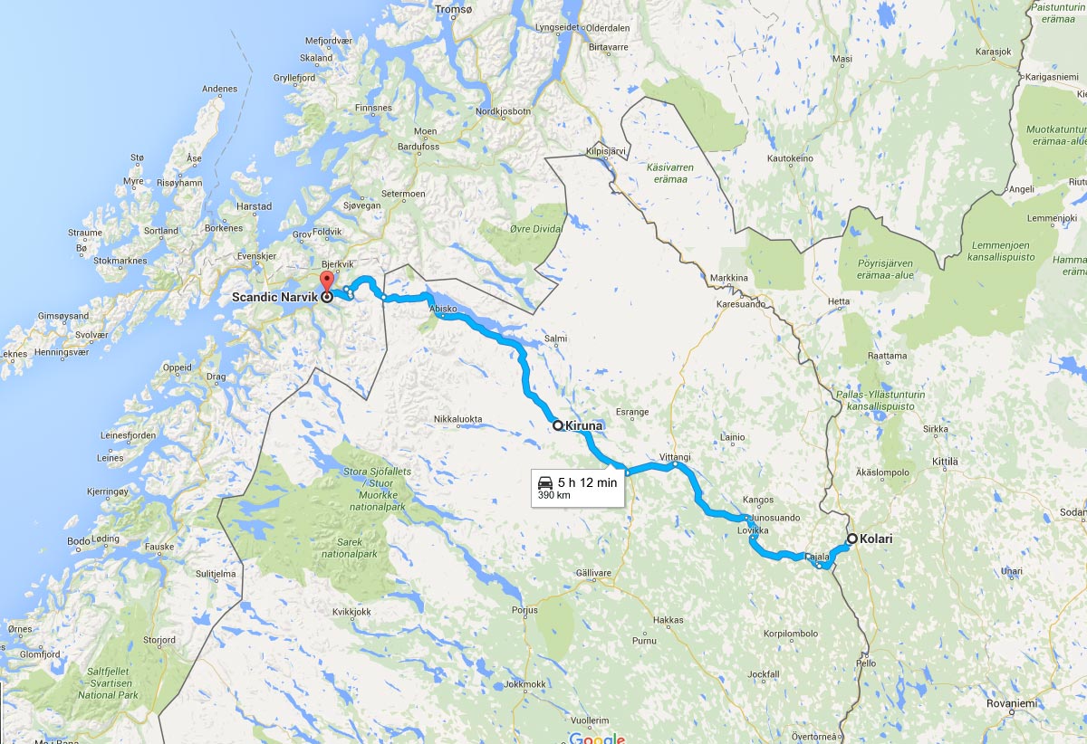 Kolari to Narvik Road Trip Route